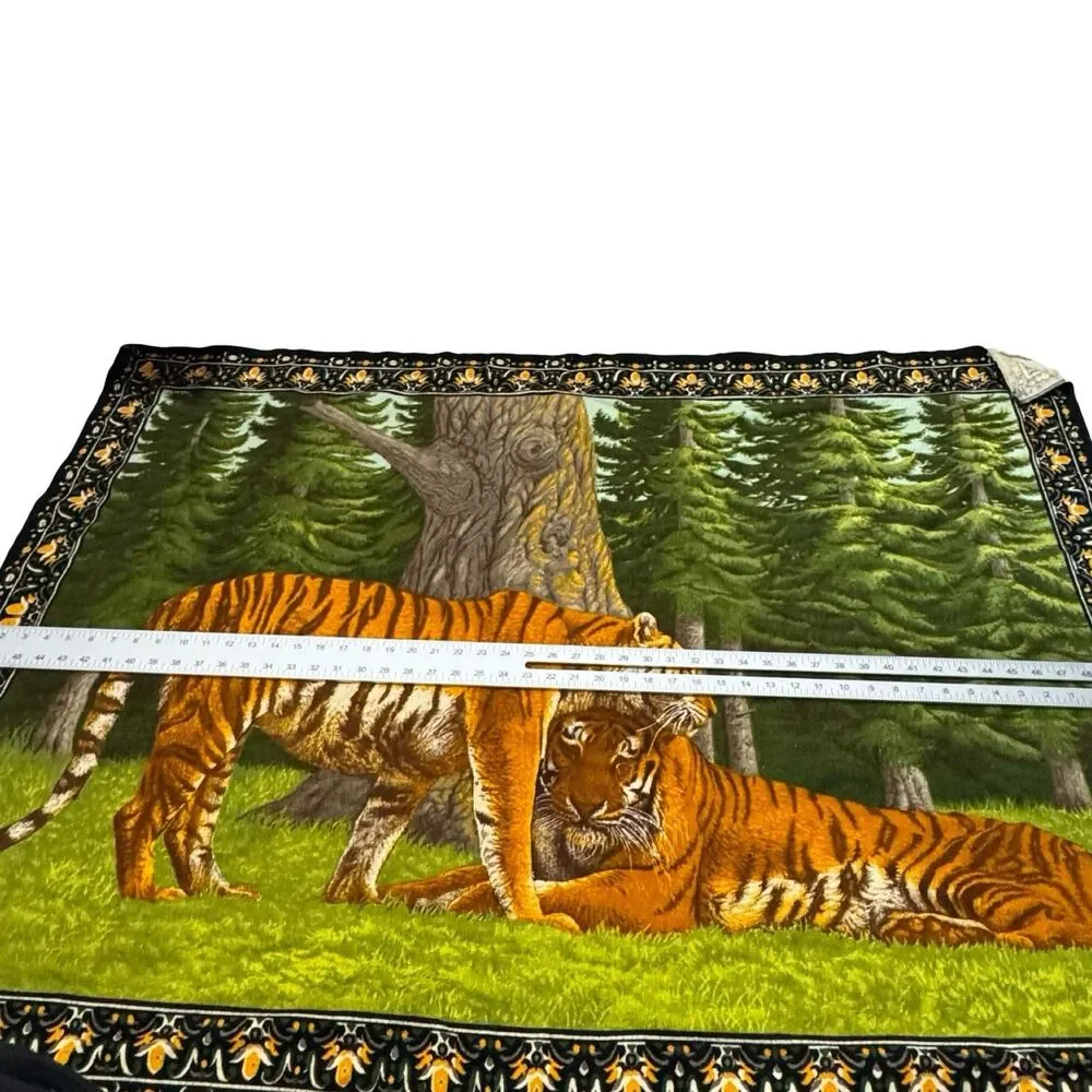 Vintage MCM ATC Tiger Family Wall Tapestry 100% Cotton 53x36.5